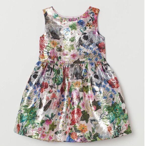 H&M Girls Nathalie Lété Jacquard Weave Metallic Shimmer Elegant Dress Size 8 - Picture 1 of 15